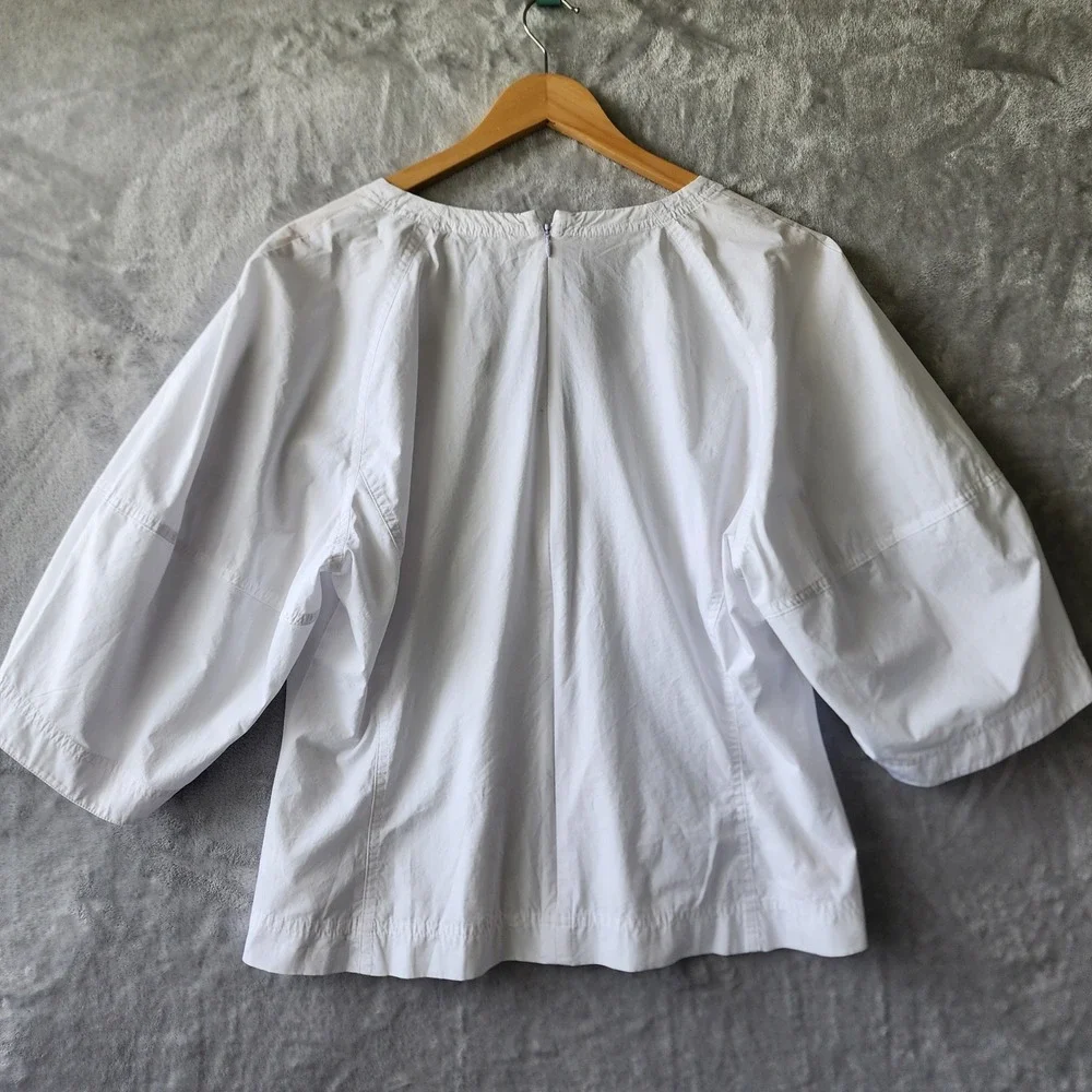 Madewell Top Womens Size 14 White Cotton Poplin Puff Sleeve Sculptural Shirt NWT